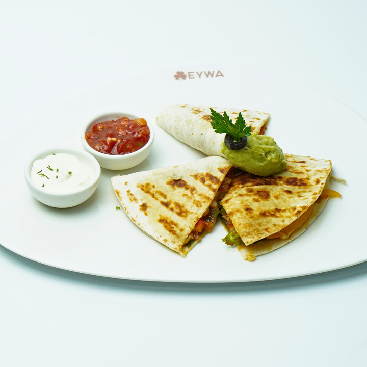 GRILLED PEPPER QUESADILLA, SALSA AND SOUR CREAM